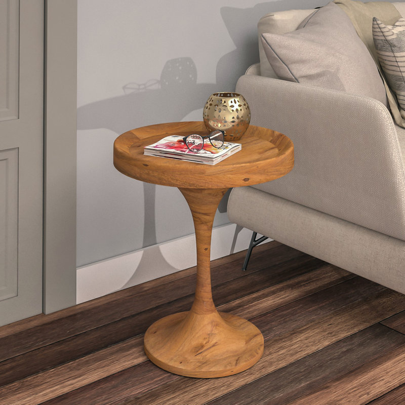 Gracie Oaks Timmons Solid Wood Tray Top Pedestal End Table & Reviews